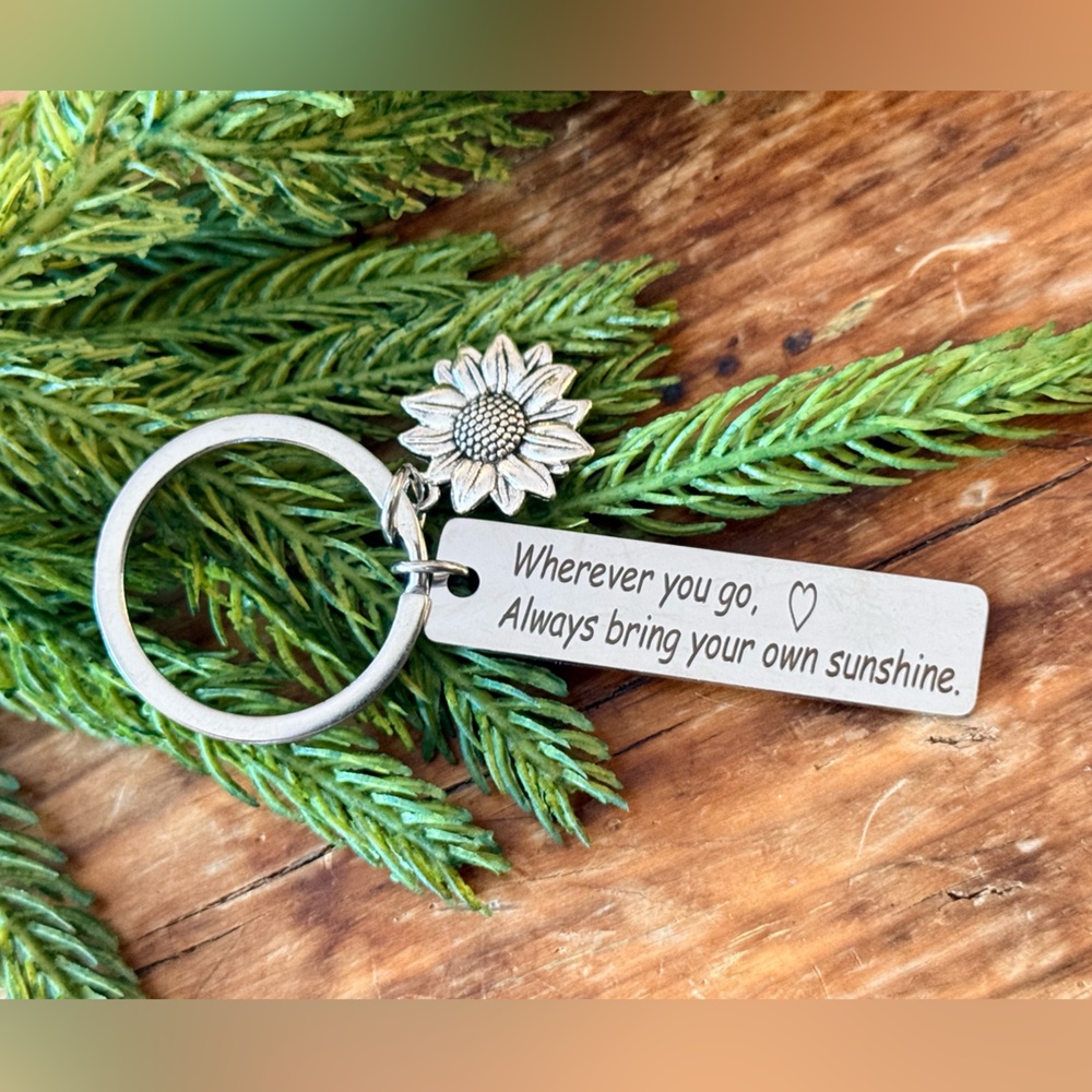 Sunflower Charm Keychain with Inspirational Message